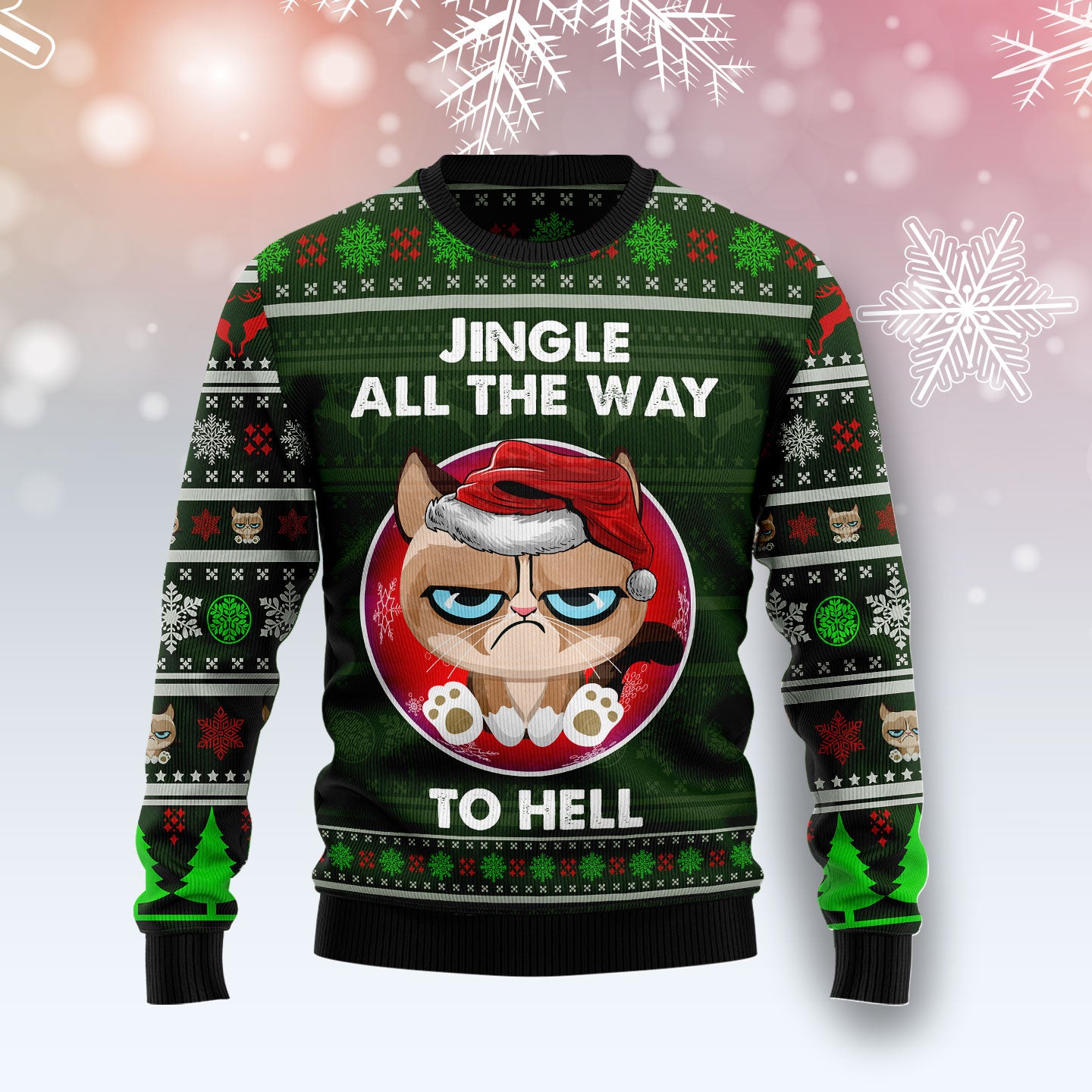 Grumpy Cat Jingle TY0412 unisex womens & mens, couples matching, friends, funny family ugly christmas holiday sweater gifts (plus size available)