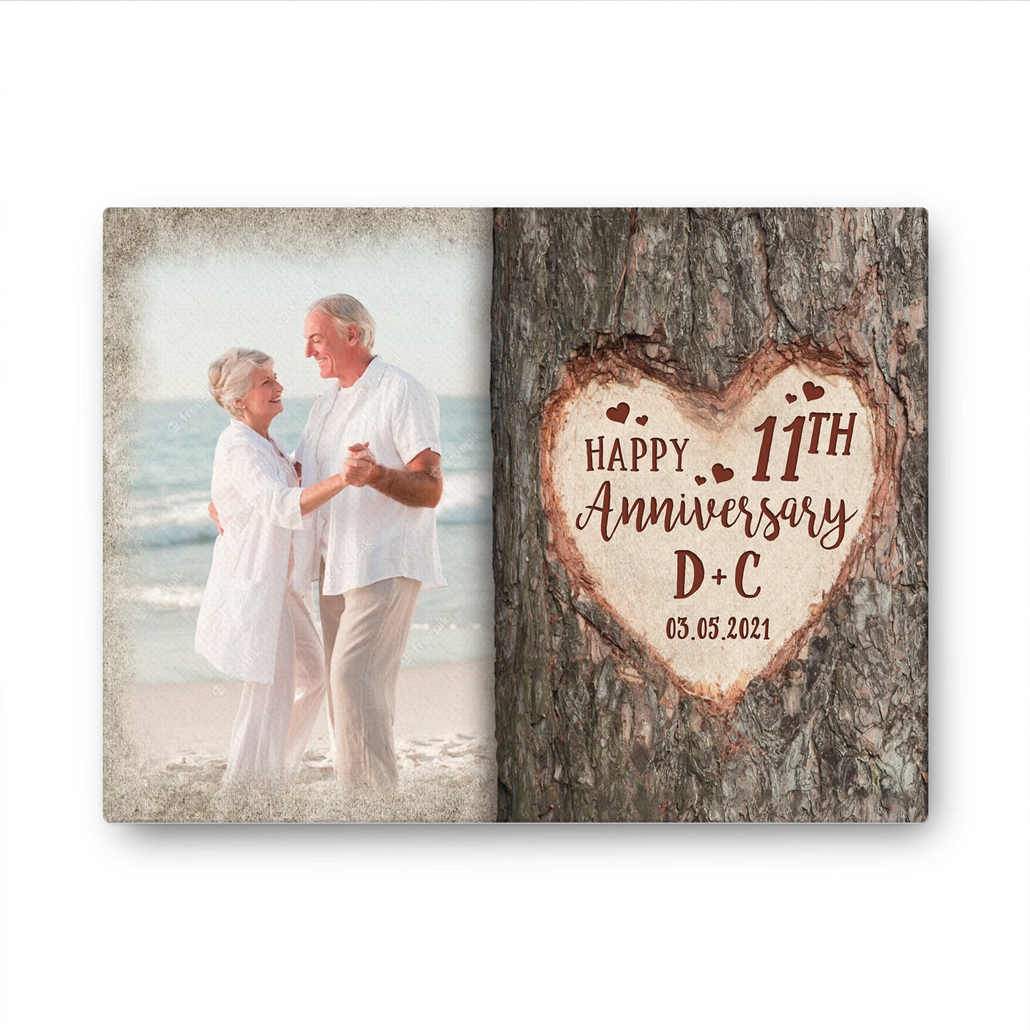 Happy 11th Anniversary Tree Heart Custom Image Personalized Canvas