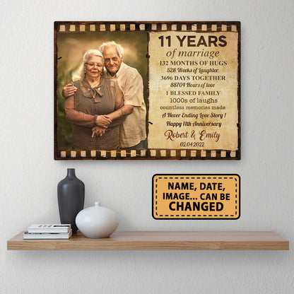 Happy 11th Anniversary 11 Years Of Marriage Film Anniversary Canvas