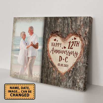 Happy 12th Anniversary Tree Heart Custom Image Personalized Canvas