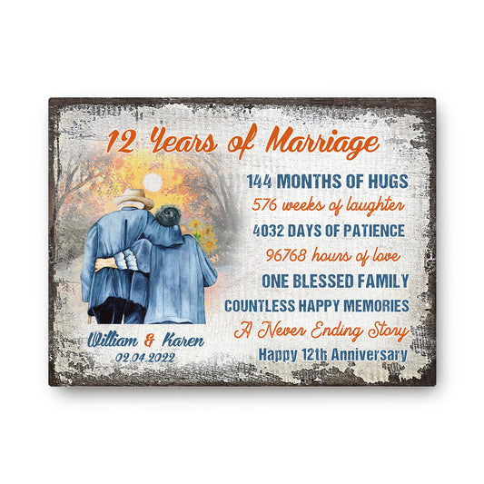 12 Years Of Marriage Happy 12th Anniversary Personalizedwitch Canvas