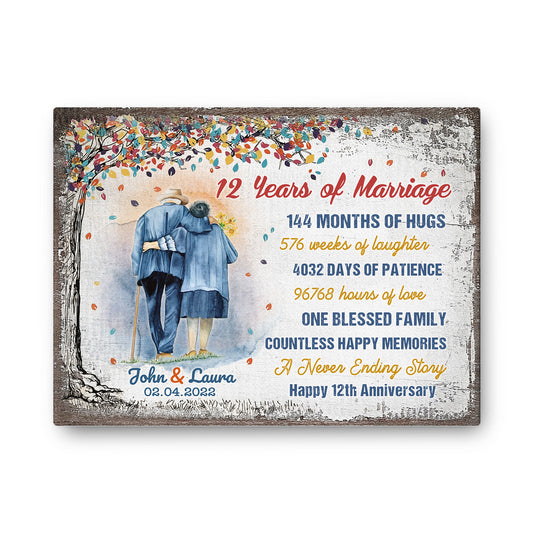 12 Years Of Marriage Tree Colorful Personalizedwitch Canvas