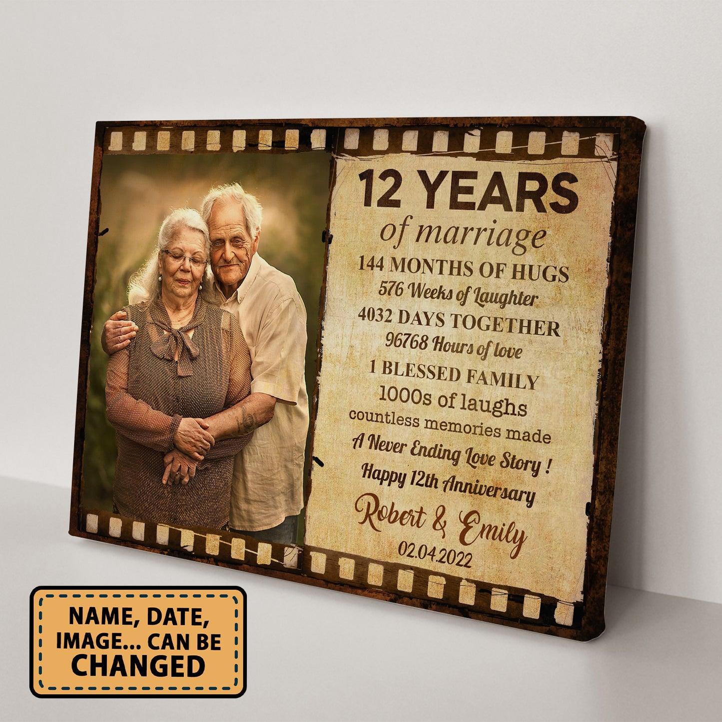 Happy 12th Anniversary 12 Years Of Marriage Film Anniversary Canvas