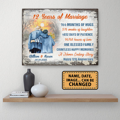 12 Years Of Marriage Happy 12th Anniversary Personalizedwitch Canvas