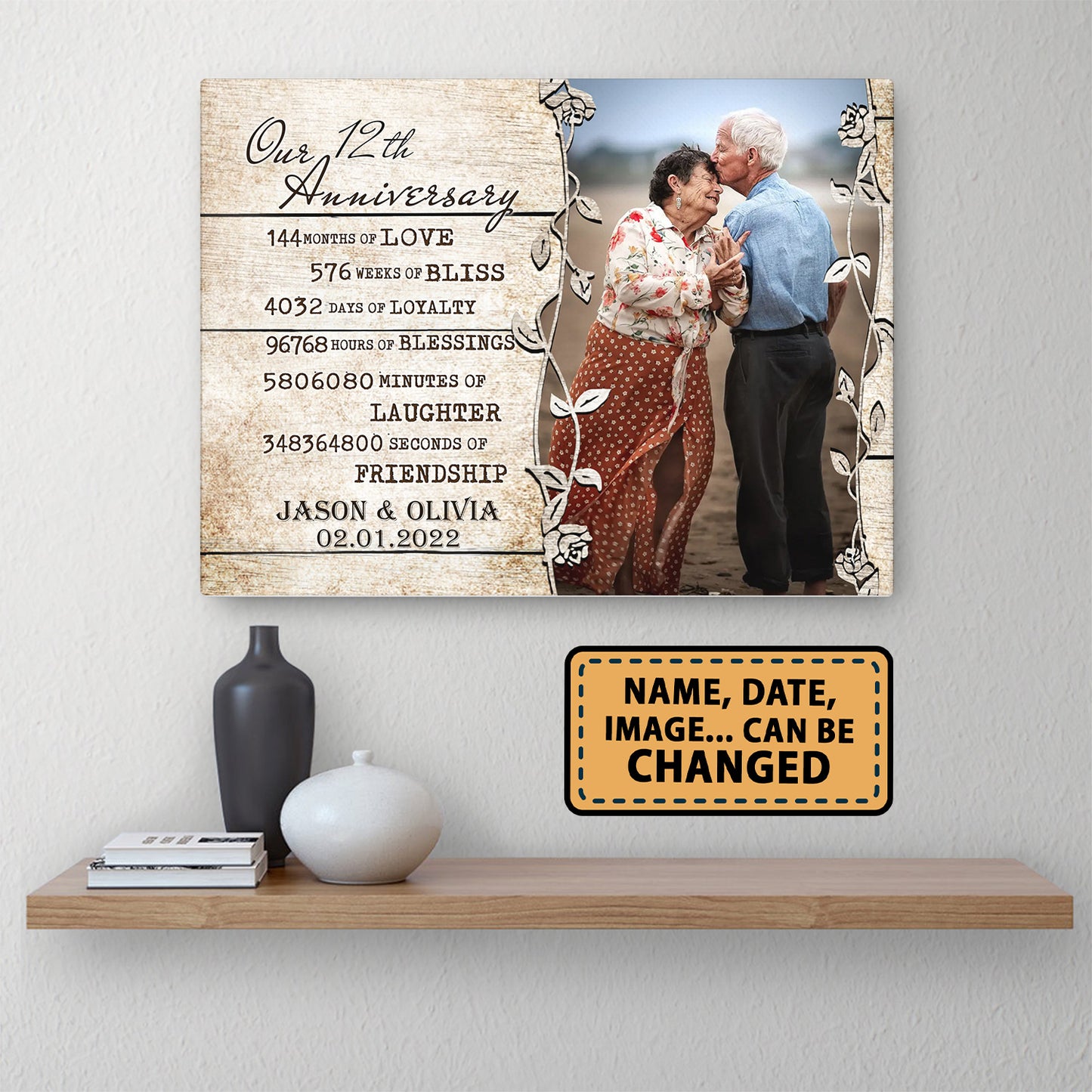 Our 12th Anniversary Timeless love Valentine Gift Personalized Canvas