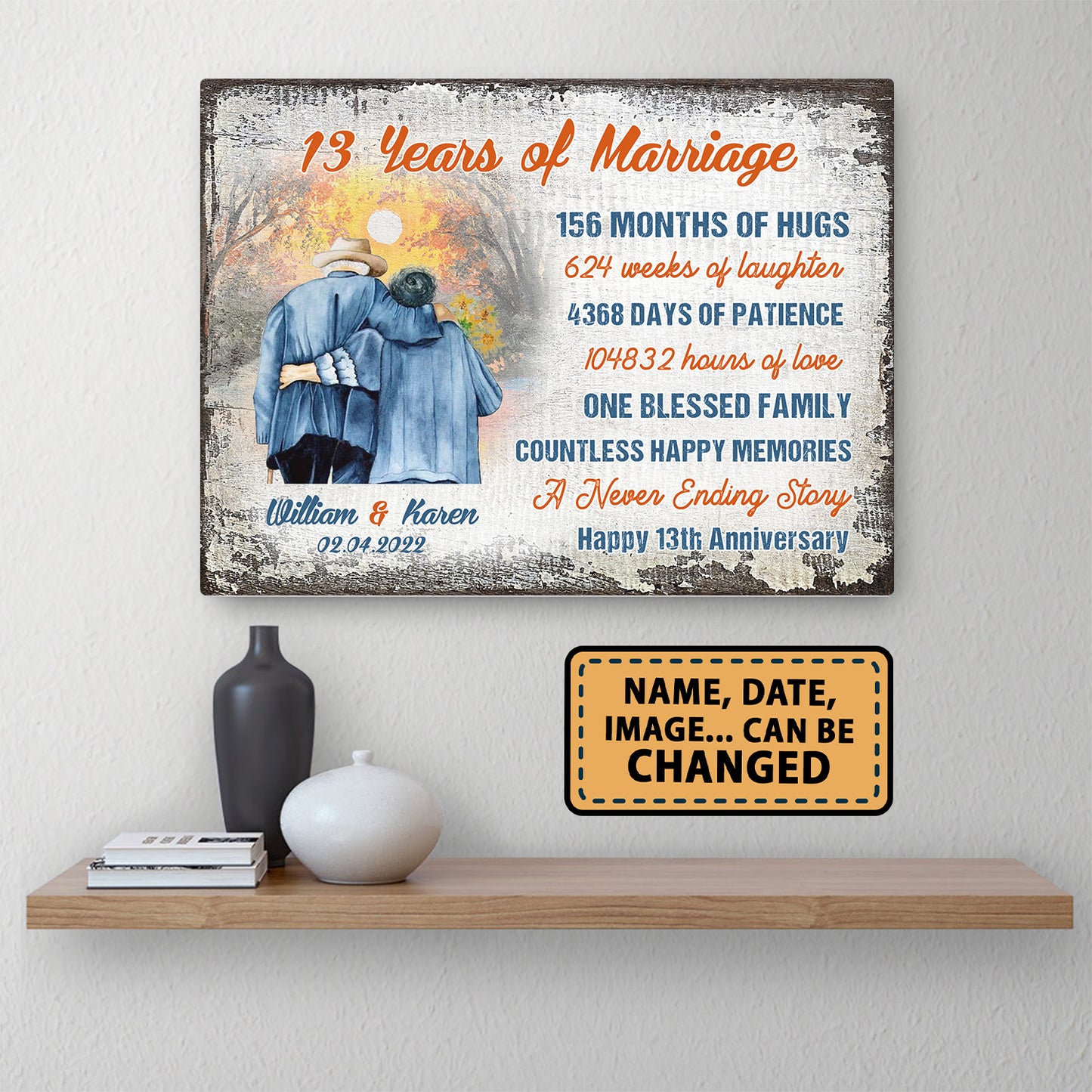 13 Years Of Marriage Happy 13th Anniversary Personalizedwitch Canvas