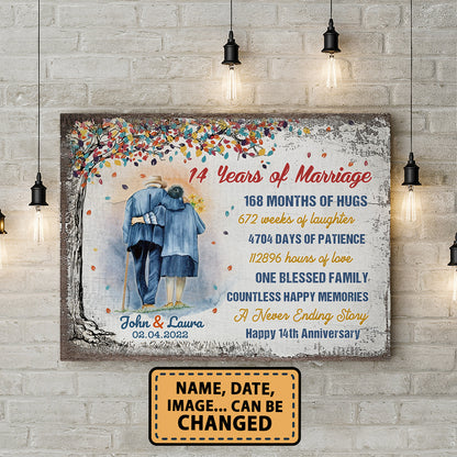 14 Years Of Marriage Tree Colorful Personalizedwitch Canvas