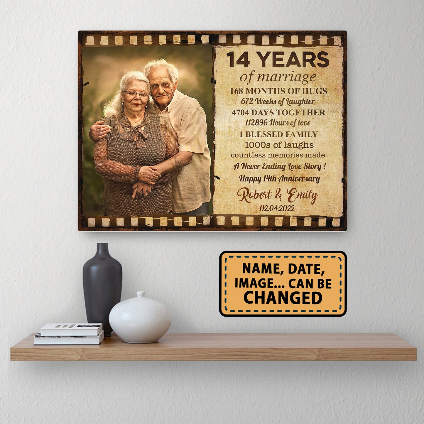 Happy 14th Anniversary 14 Years Of Marriage Film Anniversary Canvas