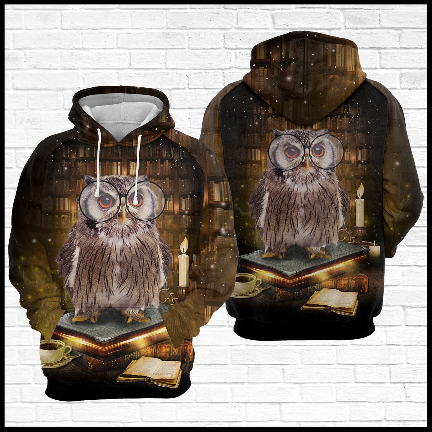 Owl and Book D284 - All Over Print Unisex Hoodie