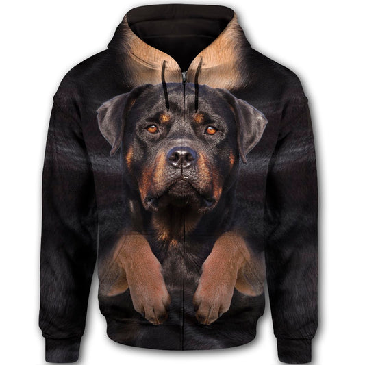 Rottweiler Cute Face Dog T284 - All Over Print Zip Hoodie unisex womens & mens, couples matching, friends, funny family christmas holiday zip hoodie gifts (plus size available)