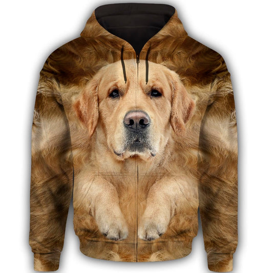 Golden Retriever Cute Dog Face T284 - All Over Print Zip Hoodie unisex womens & mens, couples matching, friends, funny family zip hoodie gifts (plus size available)