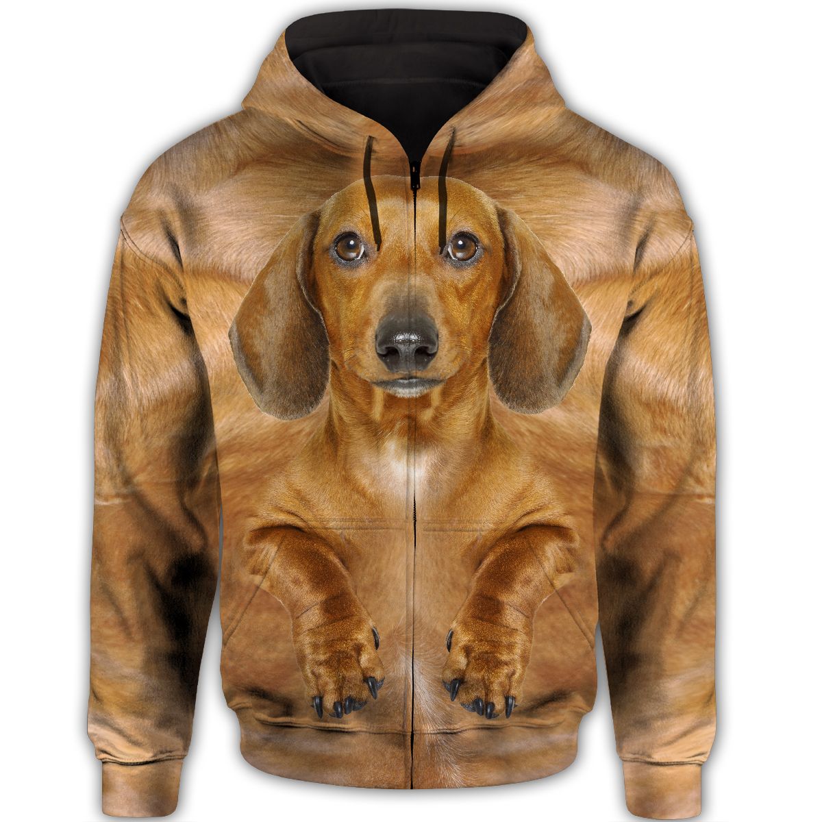 Dachshund Cute Dog Face T284 - All Over Print Zip Hoodie unisex womens & mens, couples matching, friends, funny family christmas holiday zip hoodie gifts (plus size available)
