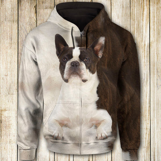 Boston Terrier Cute Dog Face T284 - All Over Print Zip Hoodie unisex womens & mens, couples matching, friends, funny family christmas holiday 3D Hoodie gifts (plus size available)