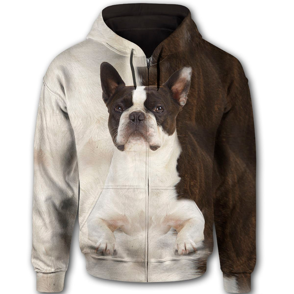 Boston Terrier Cute Dog Face T284 - All Over Print Zip Hoodie unisex womens & mens, couples matching, friends, funny family christmas holiday 3D Hoodie gifts (plus size available)
