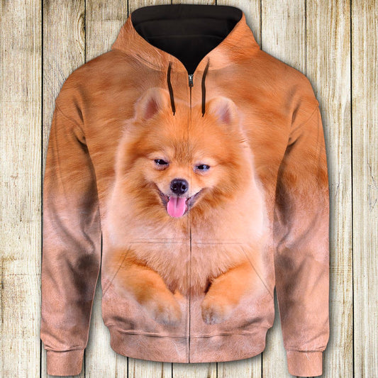 Pomeranian Cute Dog Face T284 - All Over Print Zip Hoodie