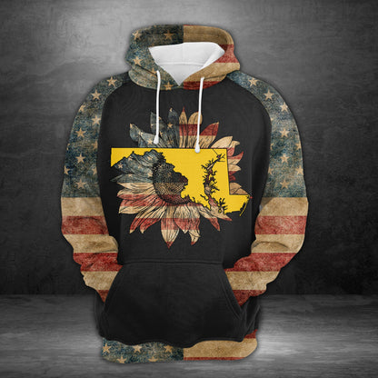 Awesome Maryland Sunflower American Flag H22529 - All Over Print Unisex Hoodie