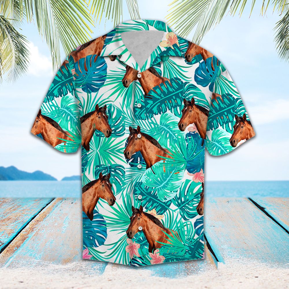 Tropical Leaf And Horse H1710 - Hawaii Shirt