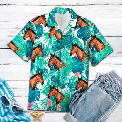 Tropical Leaf And Horse H1710 - Hawaii Shirt