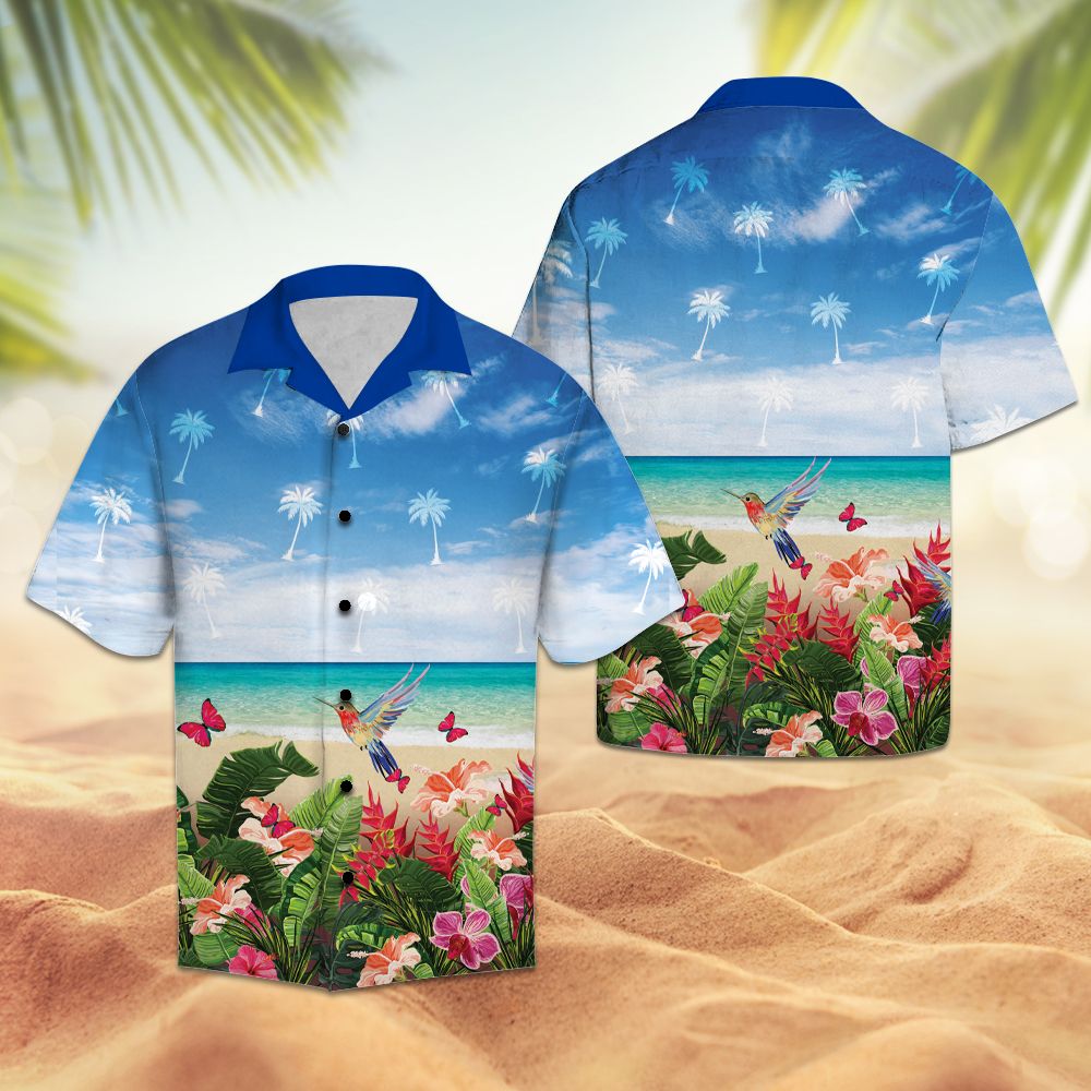 Floral summer with hummingbird and butterfly H1708 - Hawaii Shirt