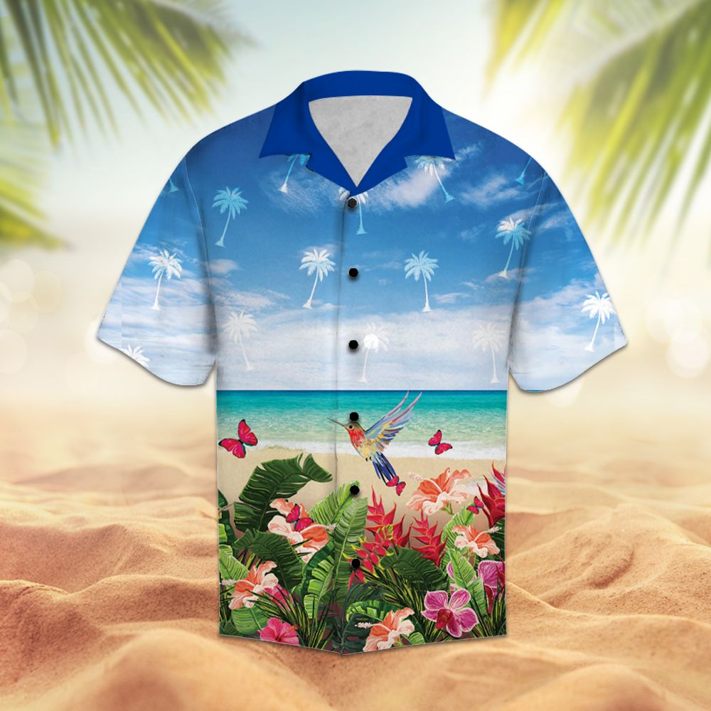 Floral summer with hummingbird and butterfly H1708 - Hawaii Shirt