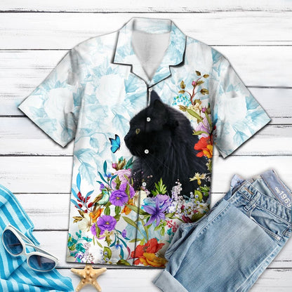 Black Cat Floral T0207 - Hawaii Shirt