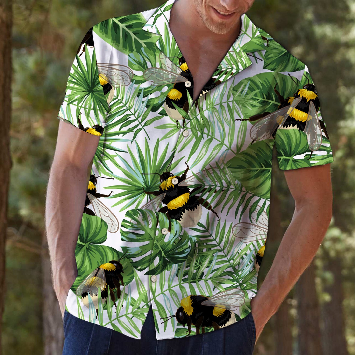 Bee Green Tropical Leaves G5702 - Hawaii Shirt