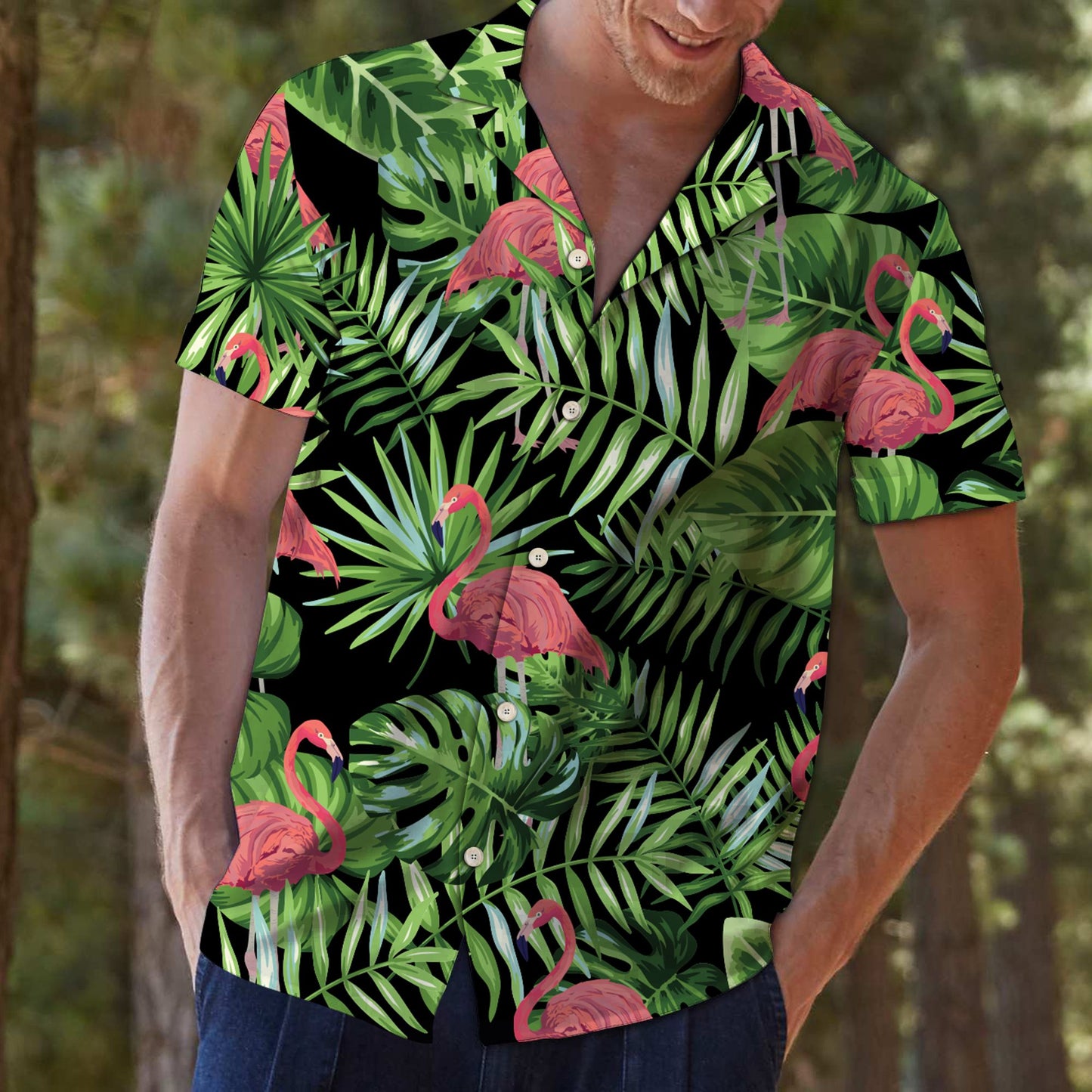 Flamingo Green Tropical Leaves G5702 - Hawaii Shirt