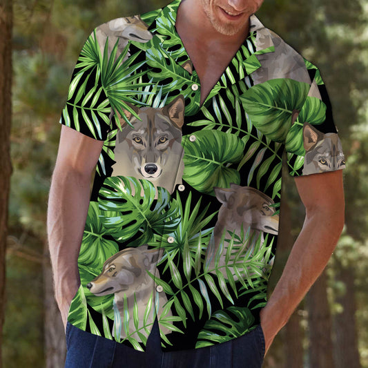 Wolf Green Tropical Leaves G5702 - Hawaii Shirt