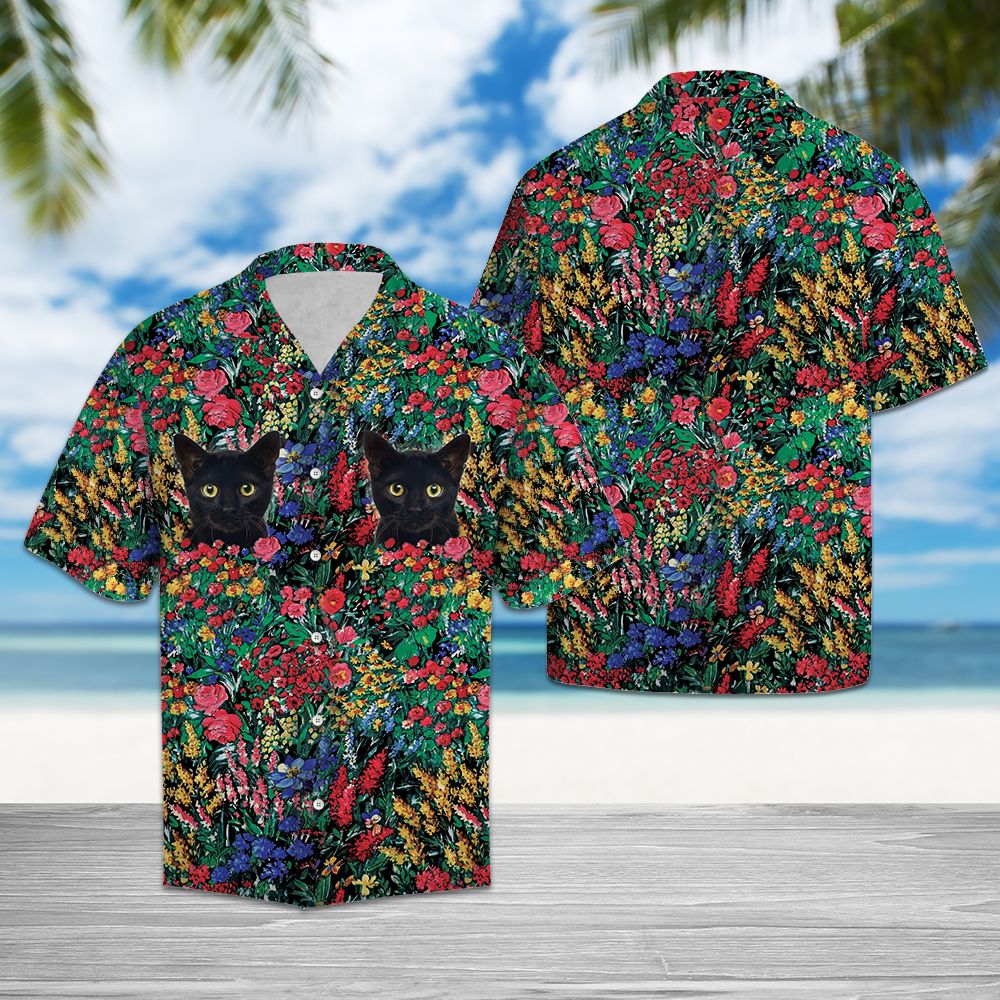 Black Cat Flowers G5702 - Hawaii Shirt