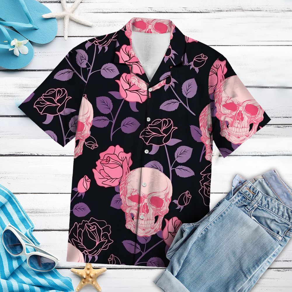 Pinky Skull Flower G5703 - Hawaii Shirt