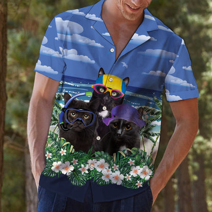 Black Cat Summer Beach T0707 - Hawaii Shirt