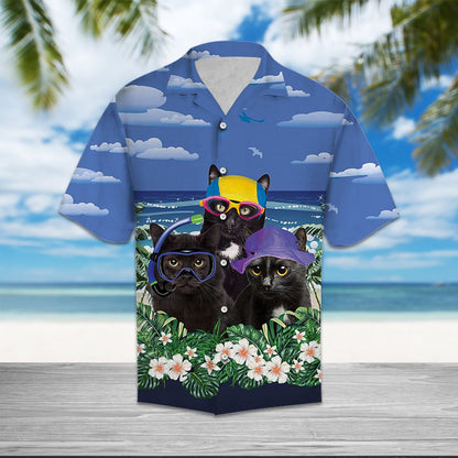 Black Cat Summer Beach T0707 - Hawaii Shirt