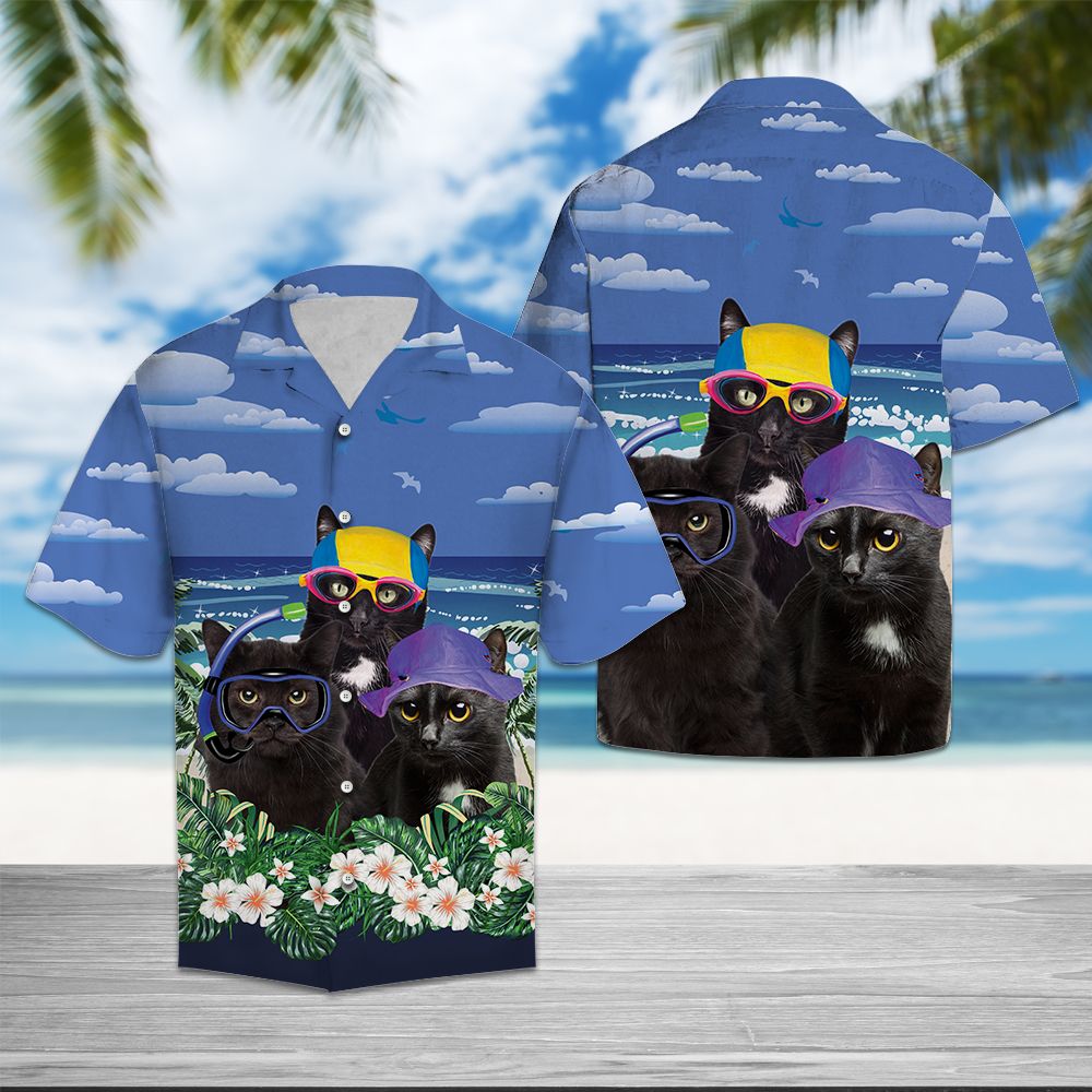 Black Cat Summer Beach T0707 - Hawaii Shirt