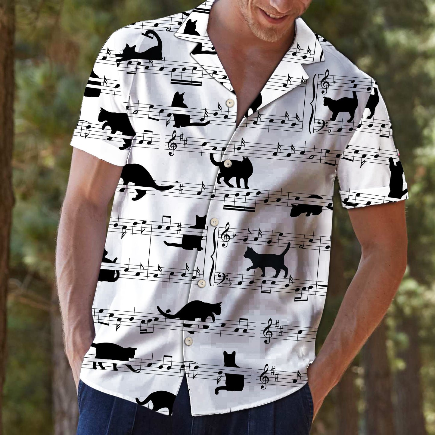 Black Cat Music Notes G5707 - Hawaii Shirt