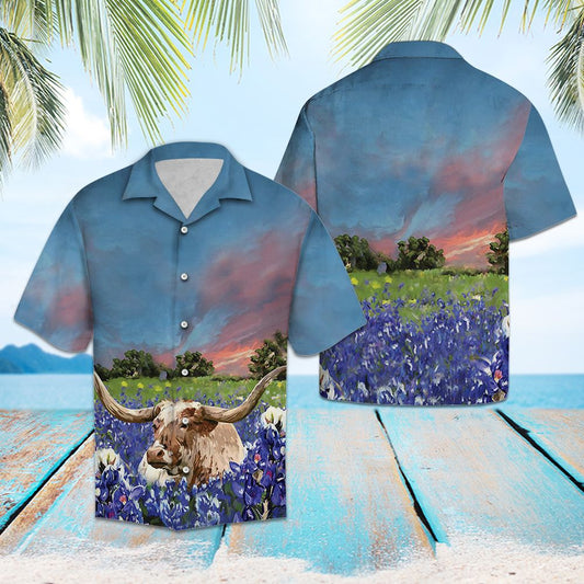 Longhorn In Bluebonnets G5707 - Hawaii Shirt