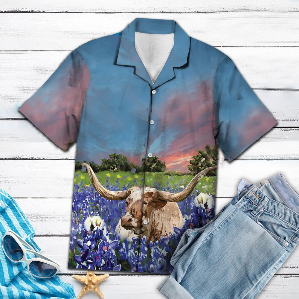Longhorn In Bluebonnets G5707 - Hawaii Shirt