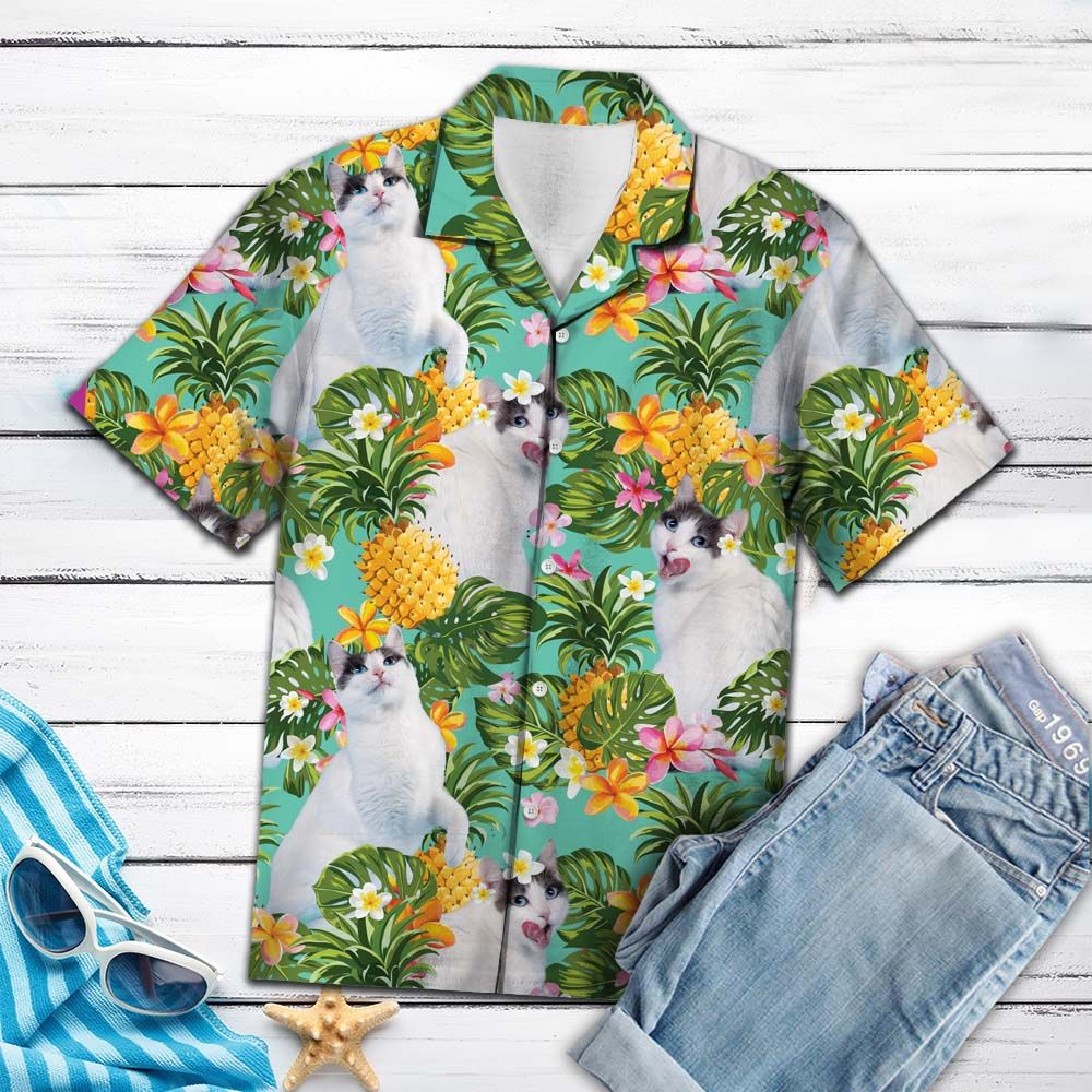 Reverse pineapple blue aloha shirt