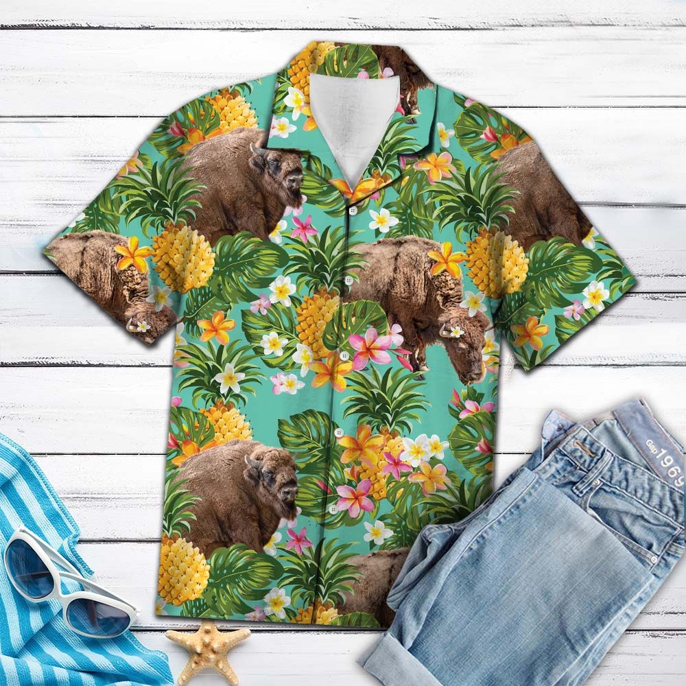 Tropical Pineapple Bison H77005 - Hawaii Shirt