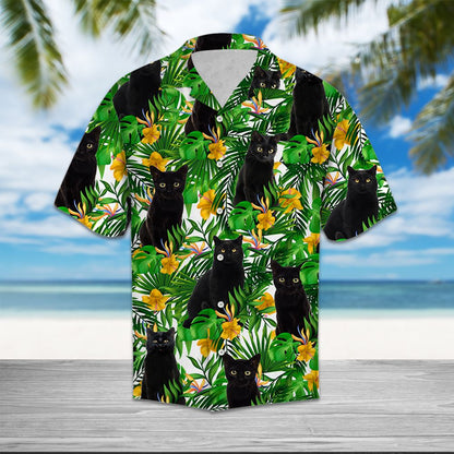 Black Cat Tropical Wild Flowers T0707 - Hawaii Shirt