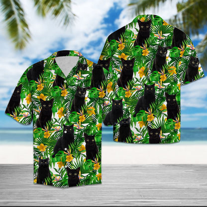 Black Cat Tropical Wild Flowers T0707 - Hawaii Shirt