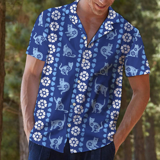 Cat Blue Floral T0807 - Hawaii Shirt