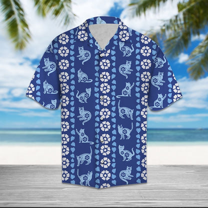 Cat Blue Floral T0807 - Hawaii Shirt