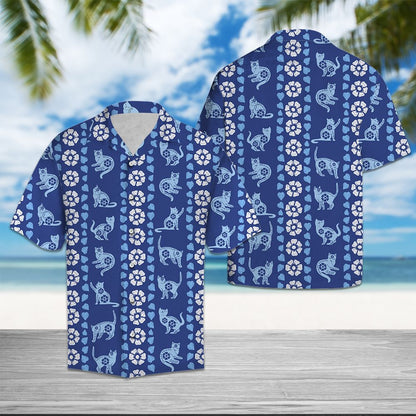 Cat Blue Floral T0807 - Hawaii Shirt