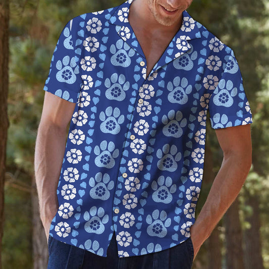 Paw Blue Floral T0807 - Hawaii Shirt