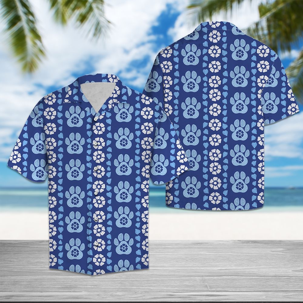 Paw Blue Floral T0807 - Hawaii Shirt