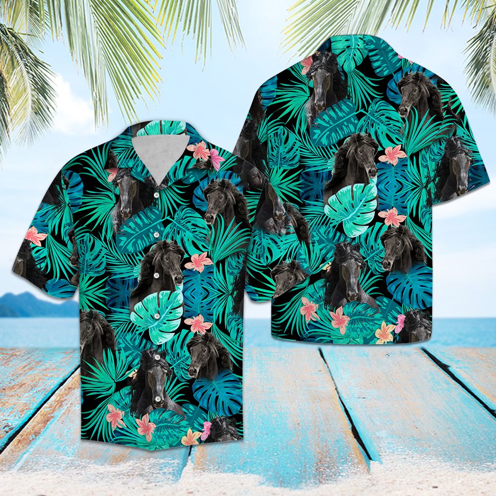 Friesian Horse Green Tropical G5709 - Hawaii Shirt