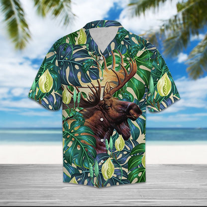 Moose Tropical Leaves T0907 - Hawaii Shirt