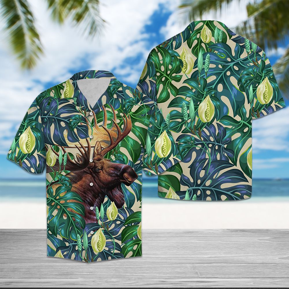 Moose Tropical Leaves T0907 - Hawaii Shirt