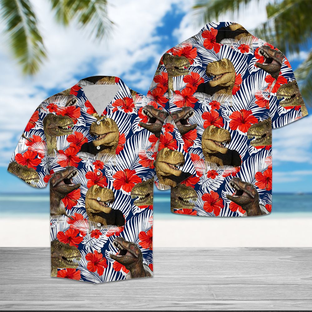 T-rex Hibiscus Flower T0907 - Hawaii Shirt