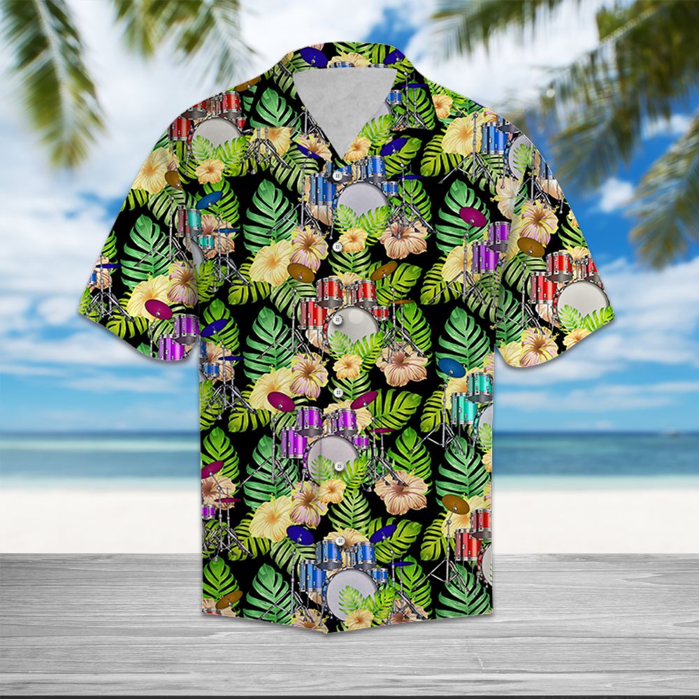 Drums Yellow Hibiscus Flower T0907 - Hawaii Shirt